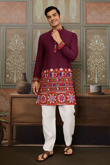 Men's Traditional Designer Wine Kurta