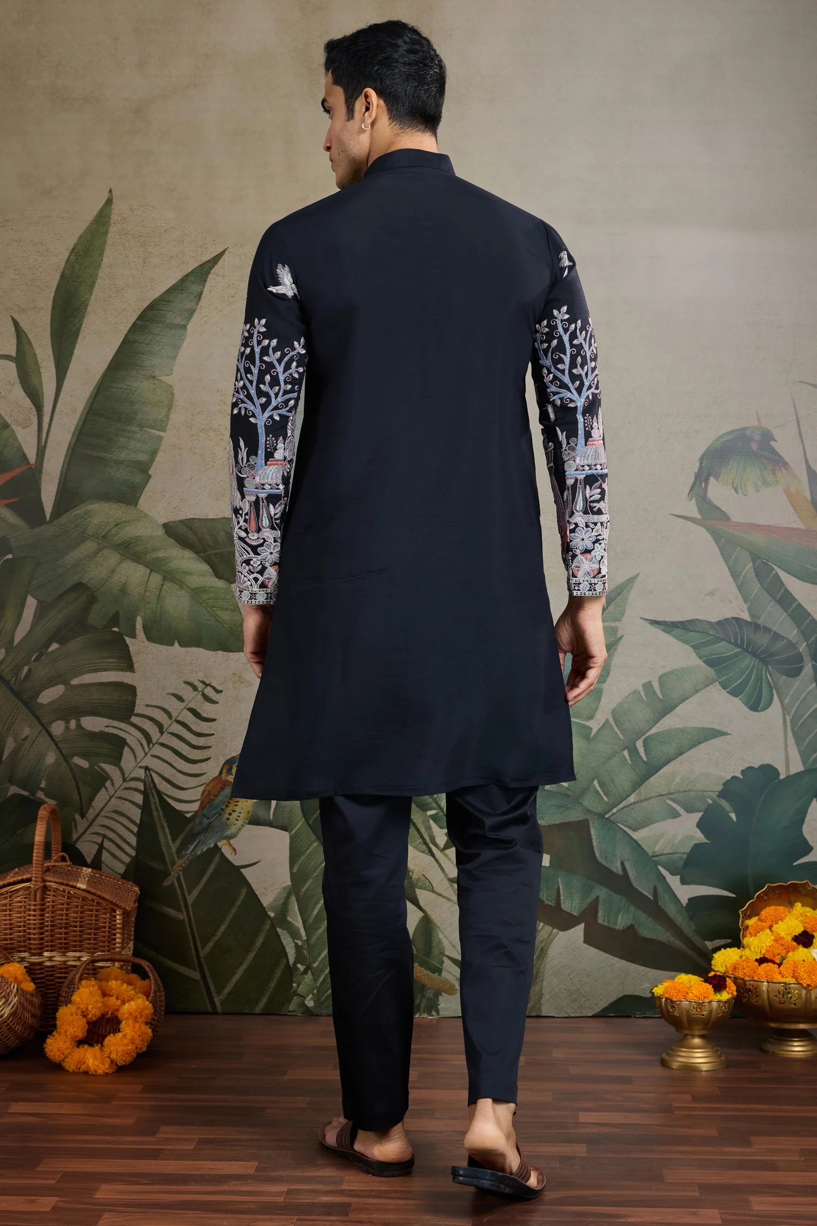 Men's Majestic Glory Silk Viscose Black Kurta
