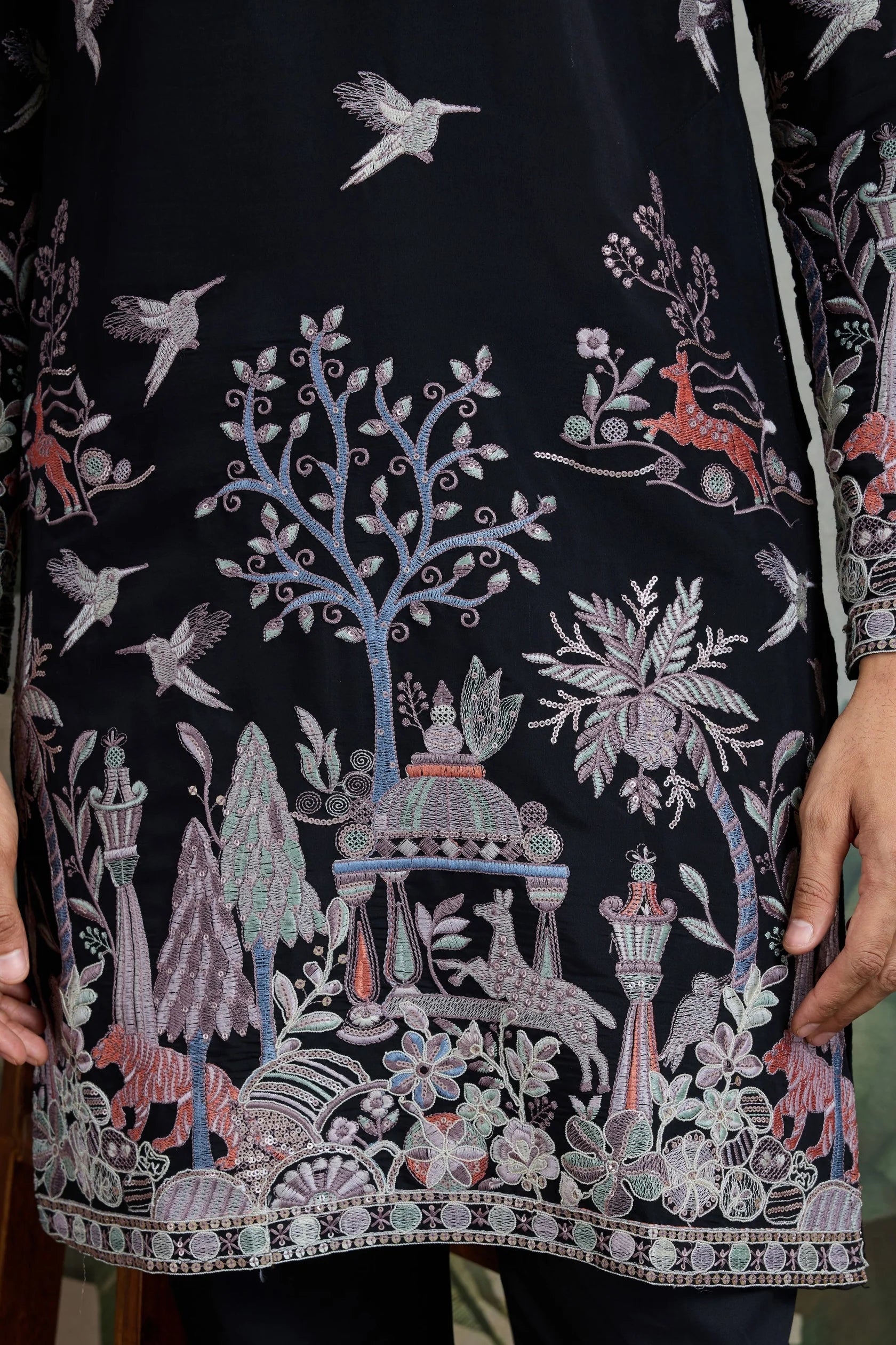 Men's Majestic Glory Silk Viscose Black Kurta