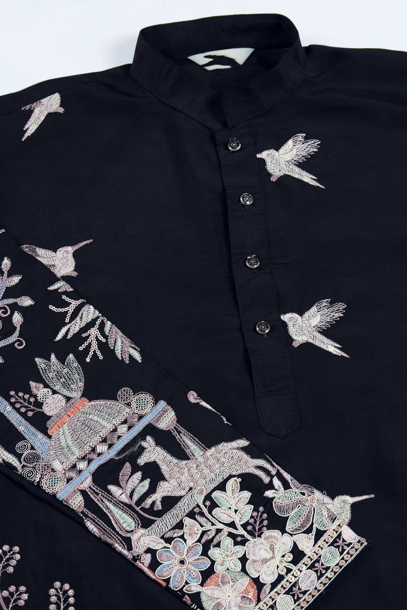 Men's Majestic Glory Silk Viscose Black Kurta