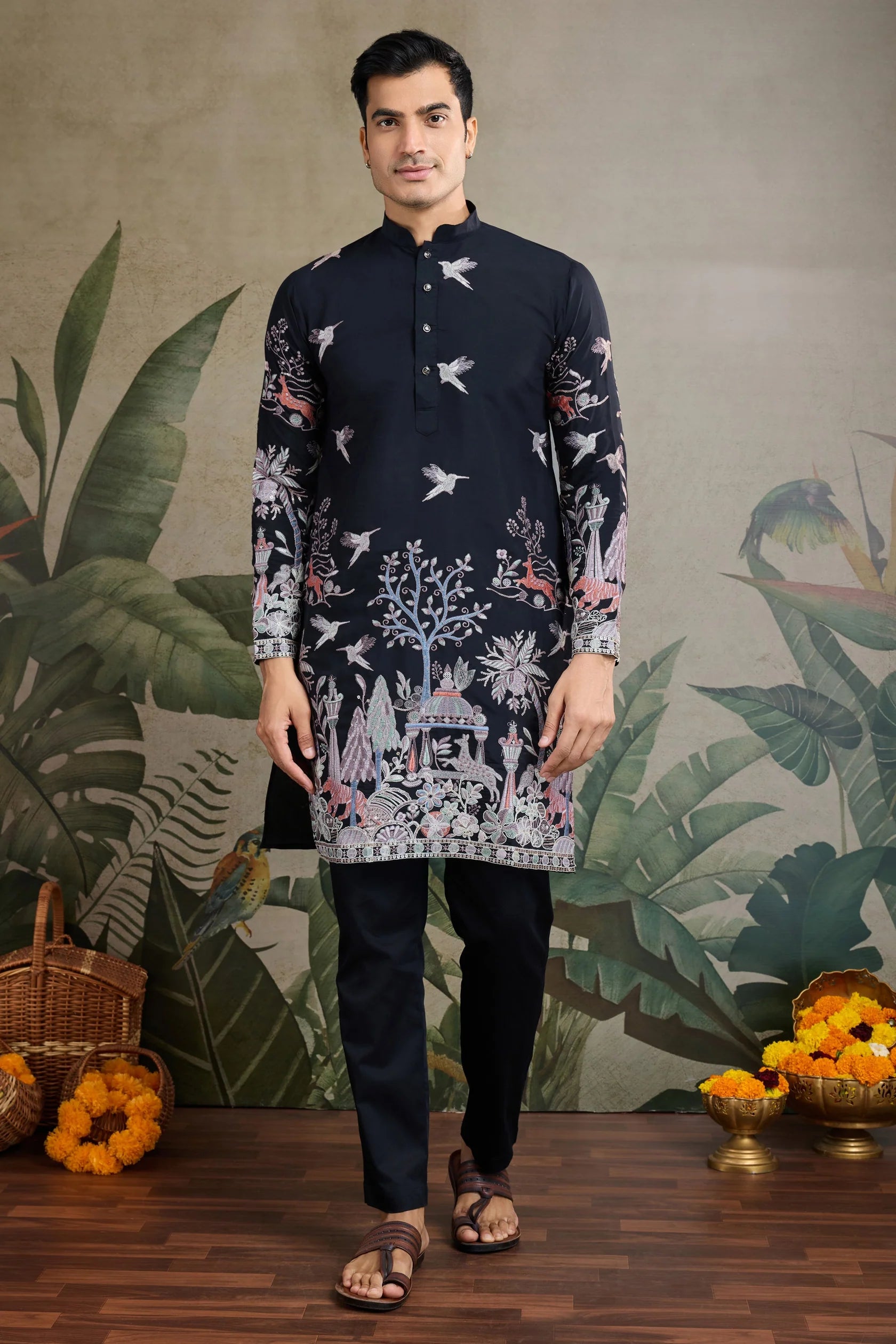 Men's Majestic Glory Silk Viscose Black Kurta