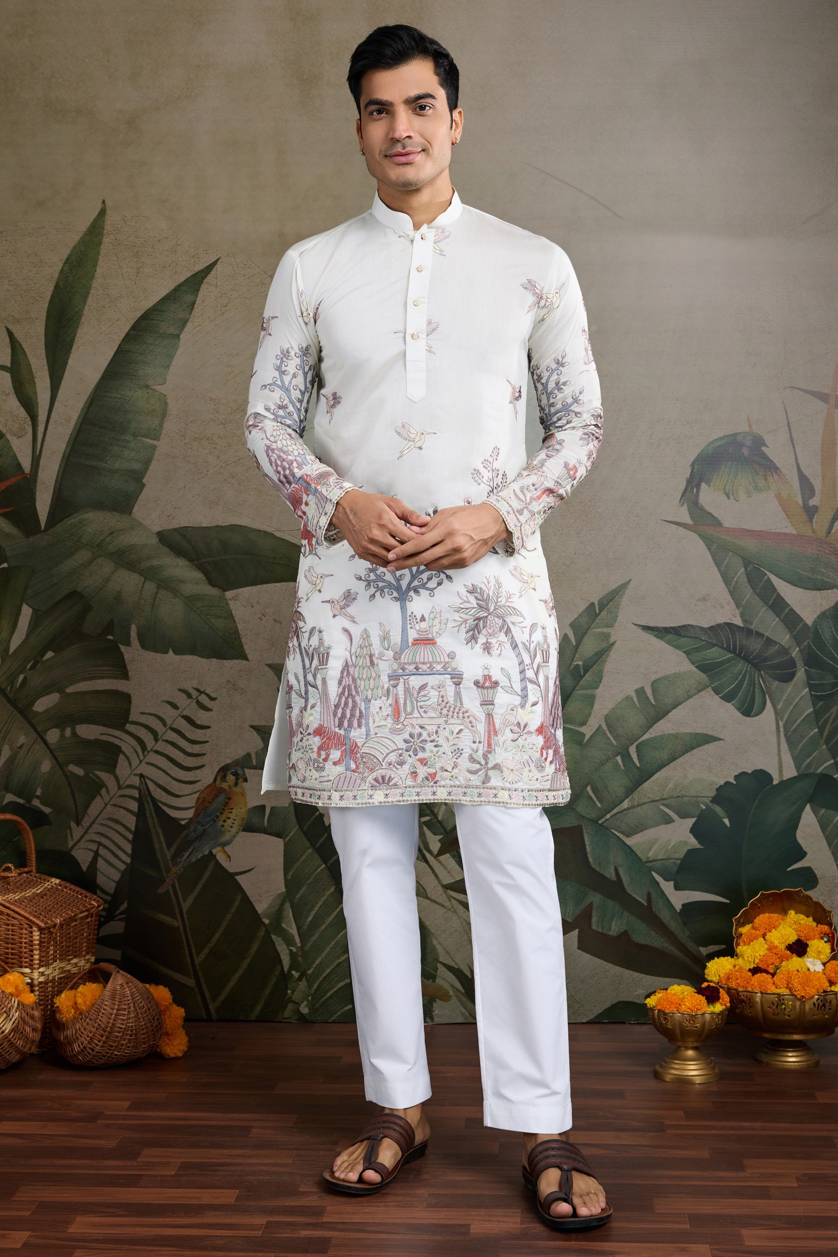 Men's Majestic Glory Silk Viscose Off-White Kurta