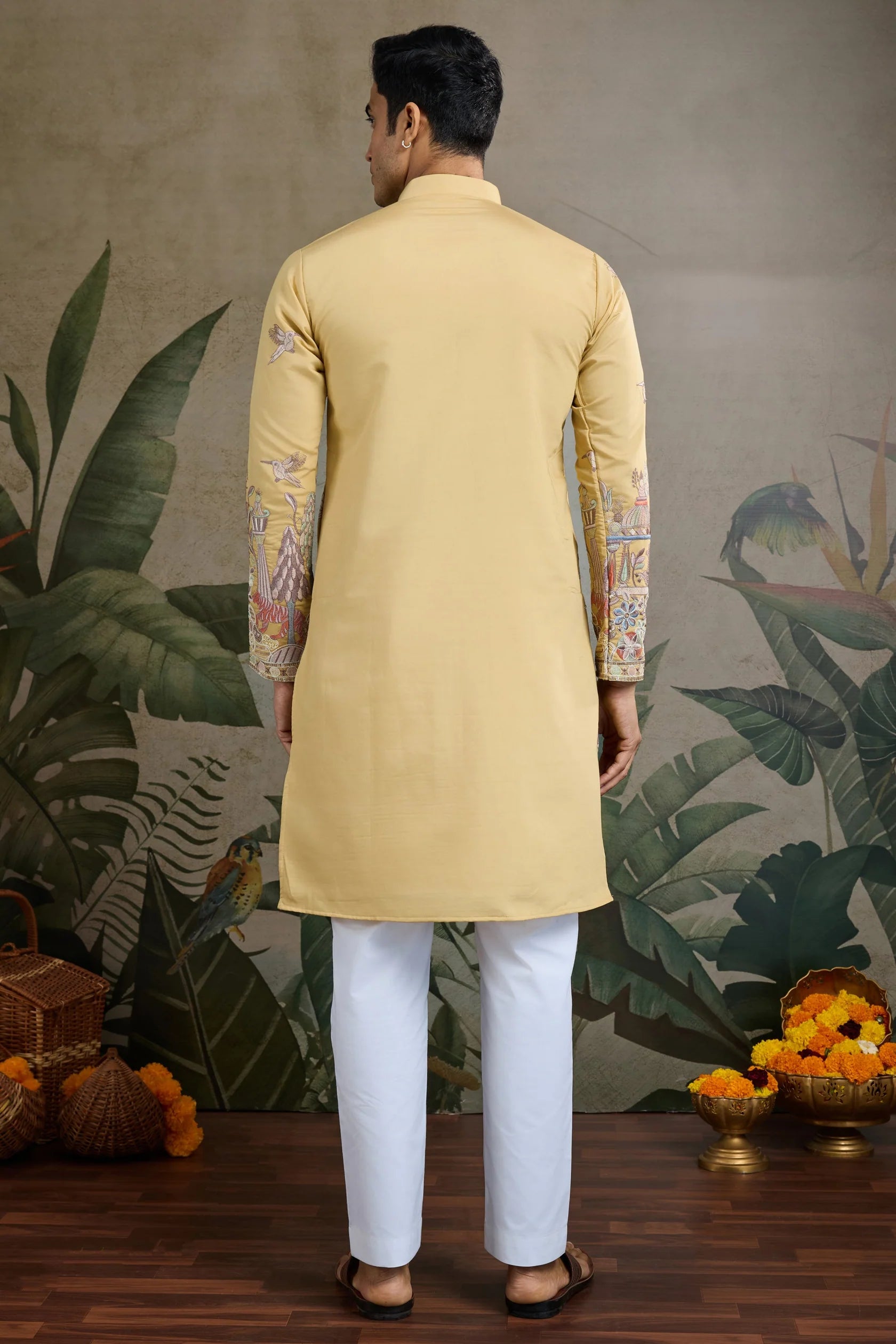 Men's Majestic Glory Silk Viscose Yellow Kurta