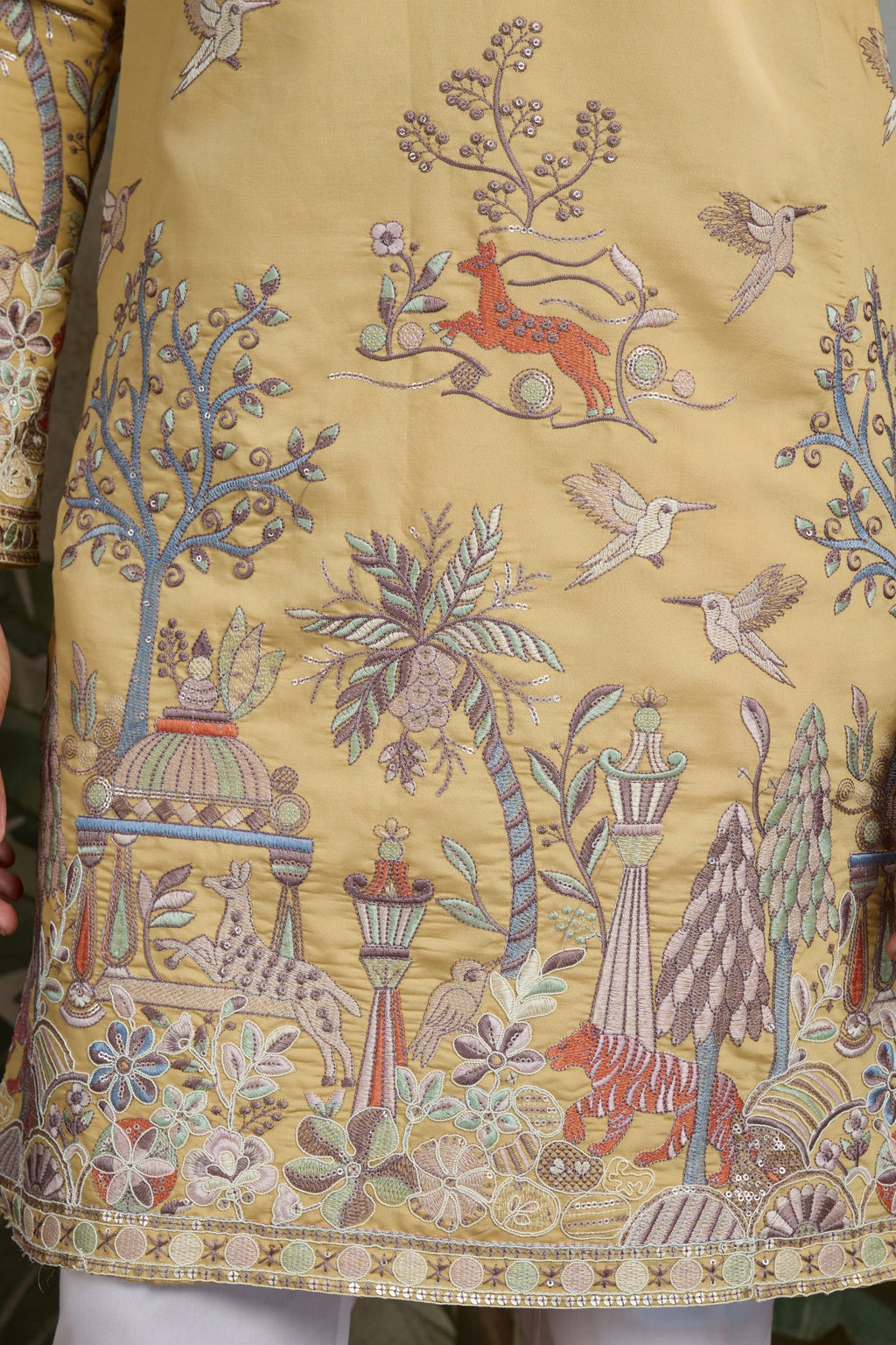 Men's Majestic Glory Silk Viscose Yellow Kurta