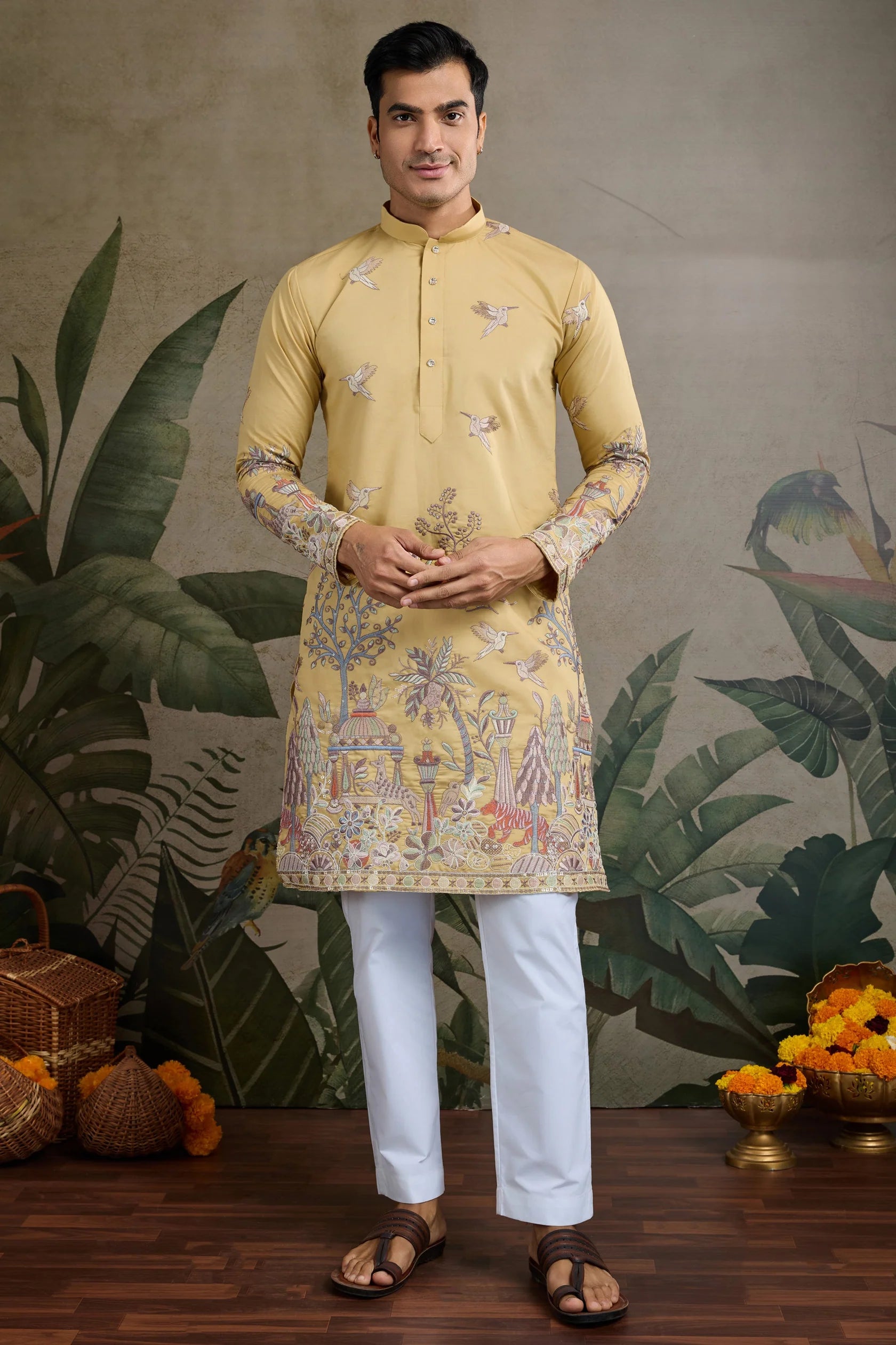 Men's Majestic Glory Silk Viscose Yellow Kurta