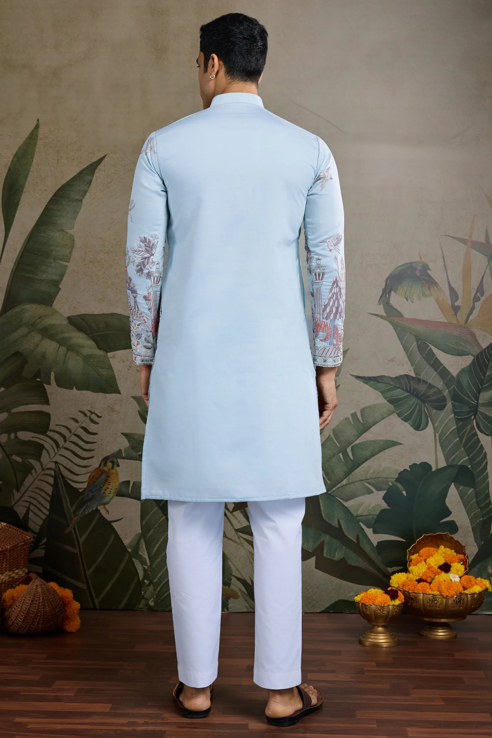 Men's Majestic Glory Silk Viscose Sky Blue Kurta