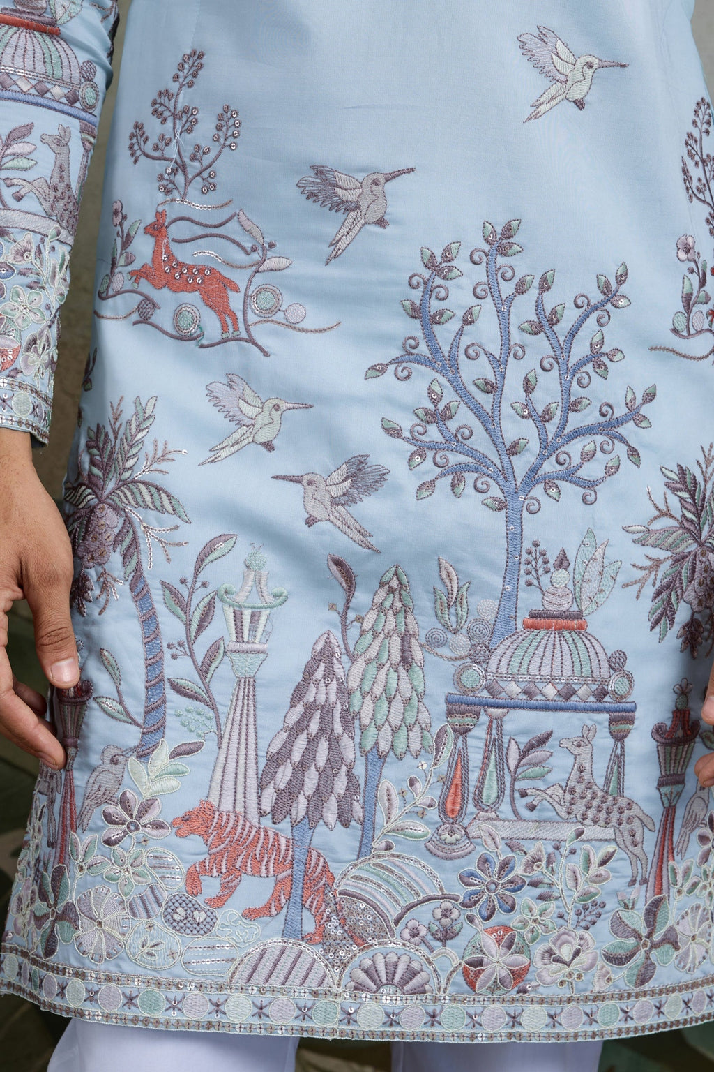 Men's Majestic Glory Silk Viscose Sky Blue Kurta