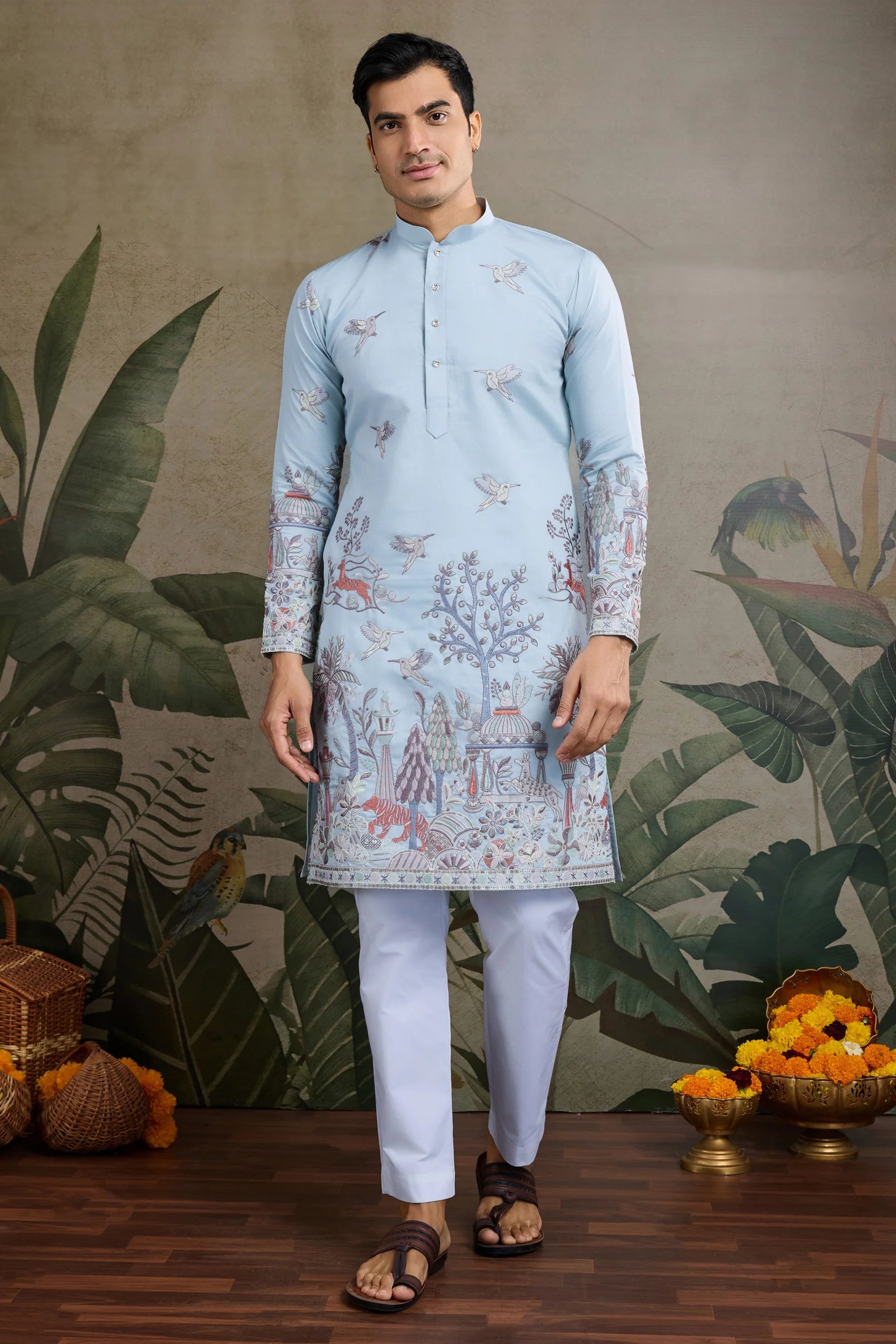 Men's Majestic Glory Silk Viscose Sky Blue Kurta