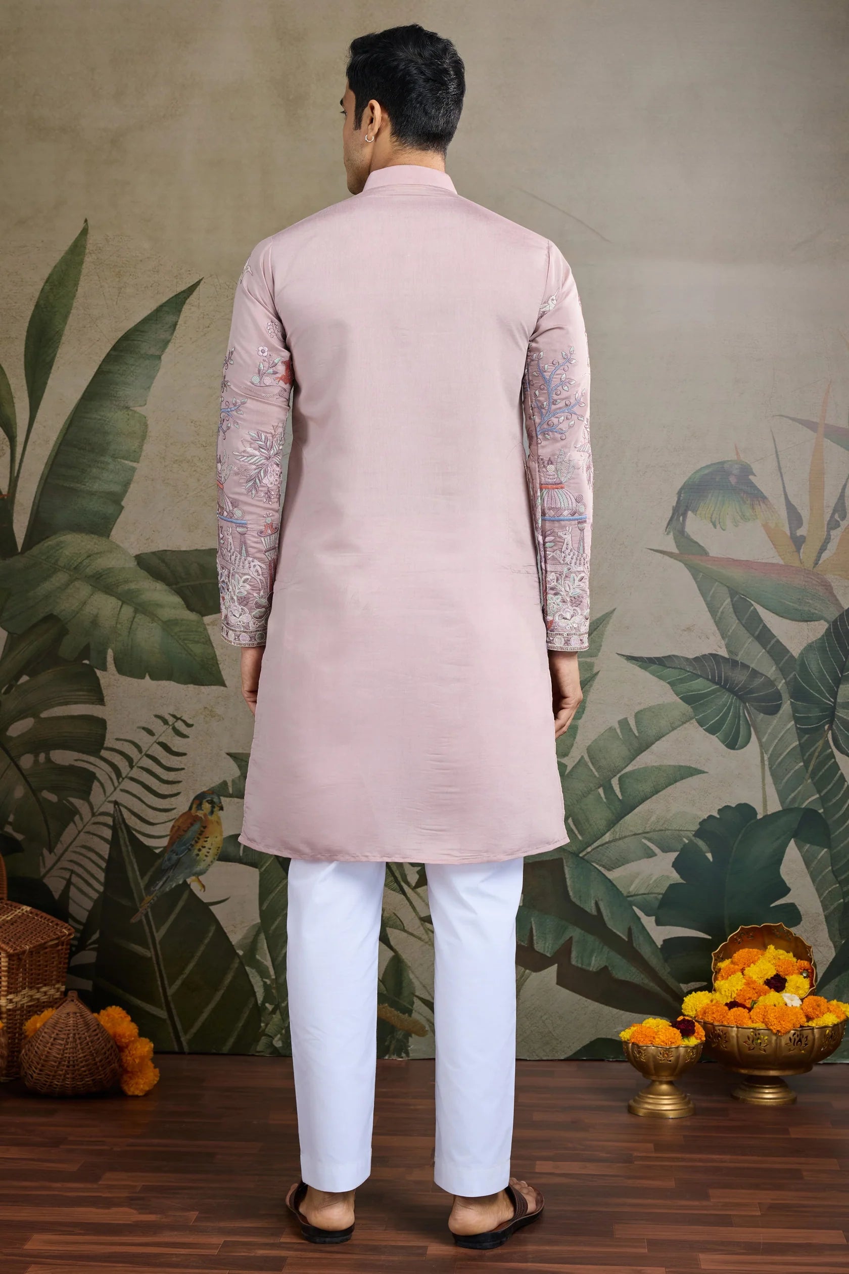 Men's Majestic Glory Silk Viscose Pink Kurta