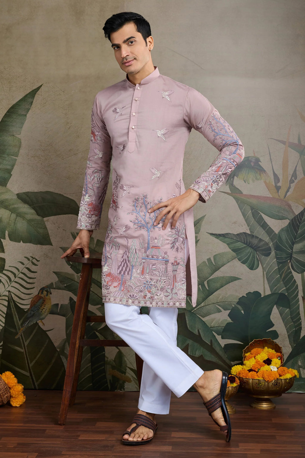 Men's Majestic Glory Silk Viscose Pink Kurta