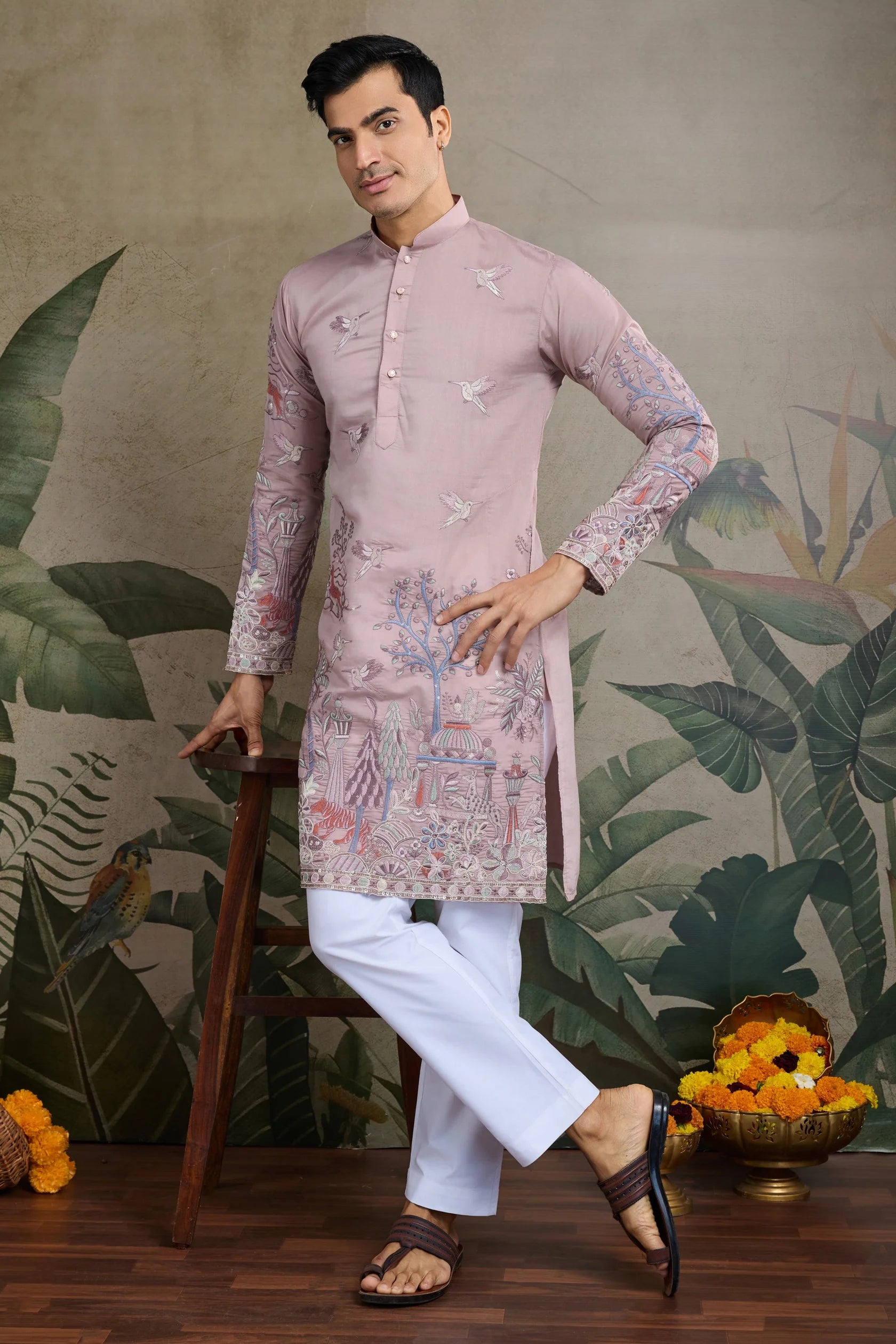 Men's Majestic Glory Silk Viscose Pink Kurta