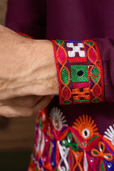 Men's Traditional Designer Wine Kurta