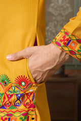 Men's Traditional Designer Yellow Kurta