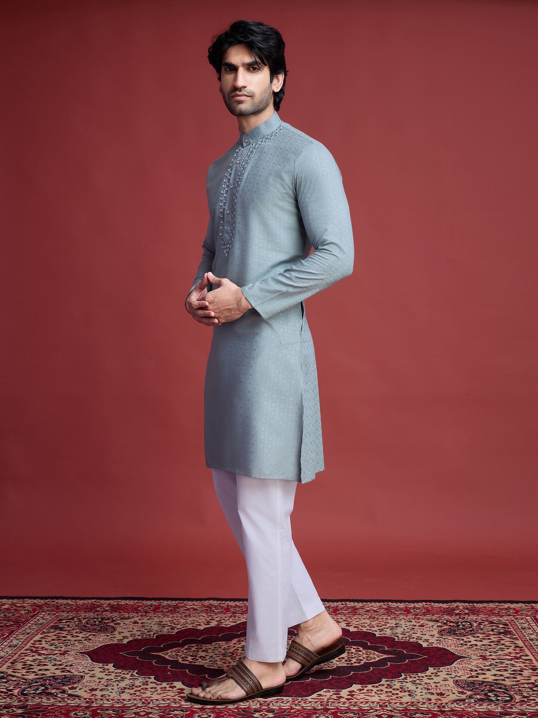 Men's Regal Weave Viscose Mirror Pista Kurta
