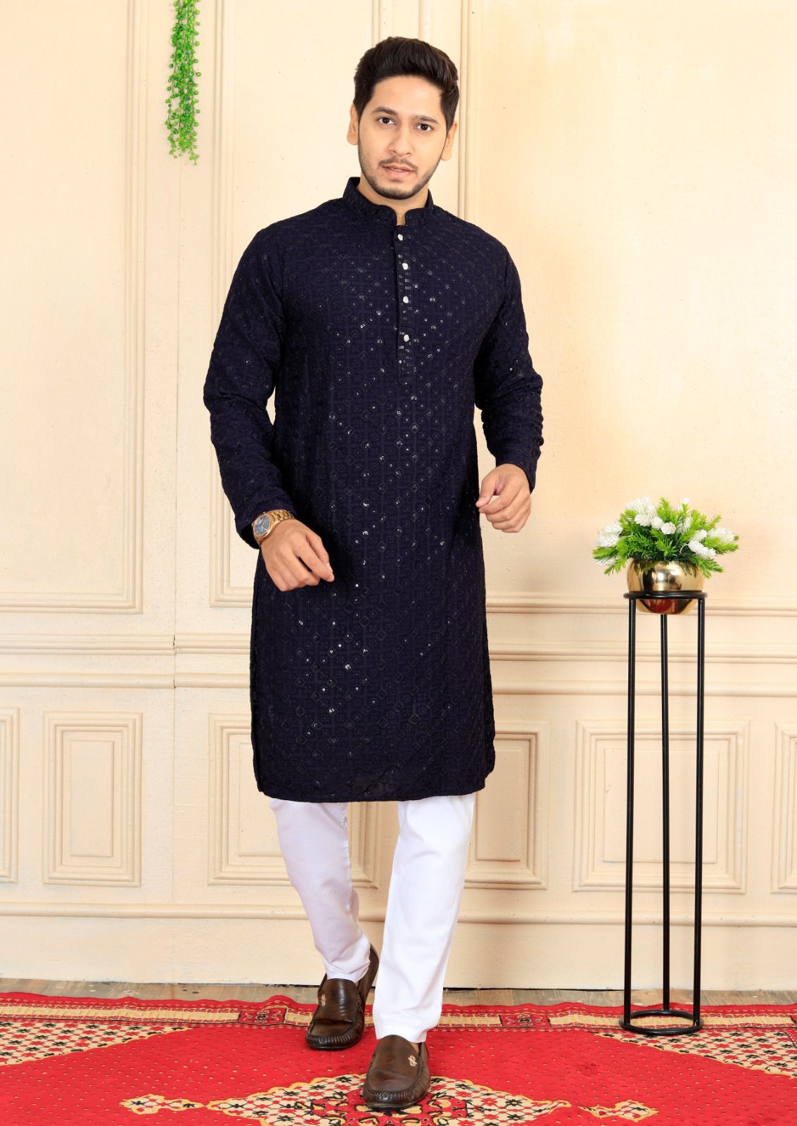 Men's Francisco Style Premium Rayon Black Kurta