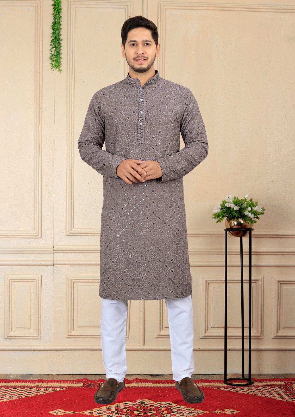 Men's Francisco Style Premium Rayon Beige Kurta