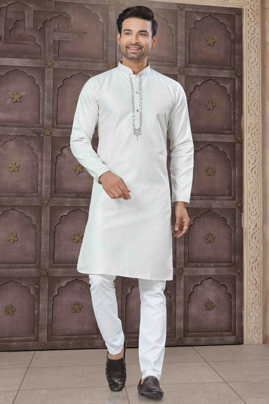 Men's Royal Essence Pure Cotton White Kurta