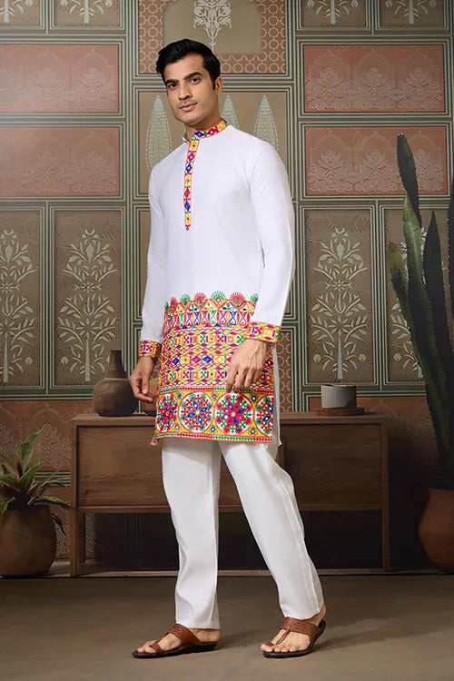 Men's Traditional Designer White Kurta