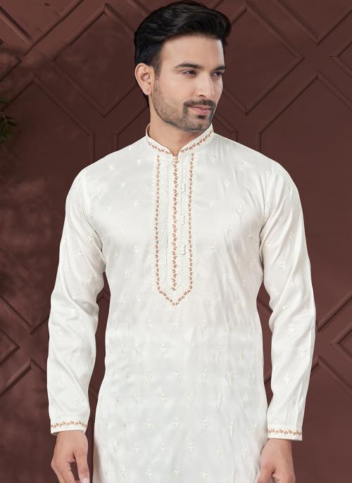 Men’s Off-White Sequin Silk Kurta Set