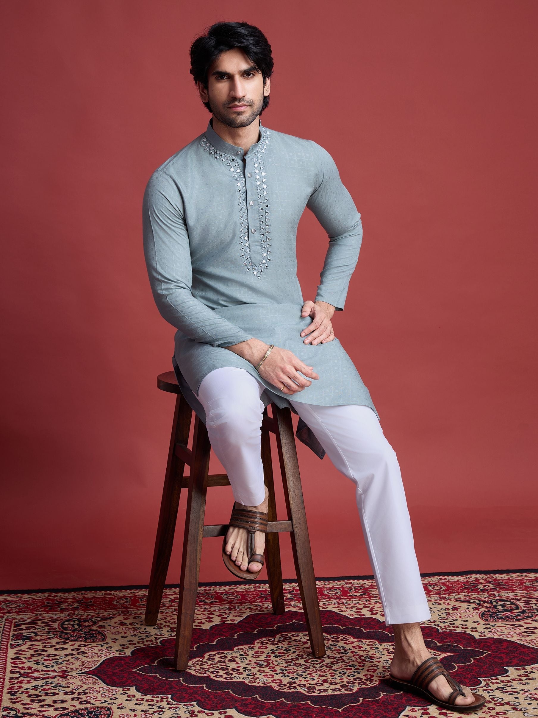 Men's Regal Weave Viscose Mirror Pista Kurta