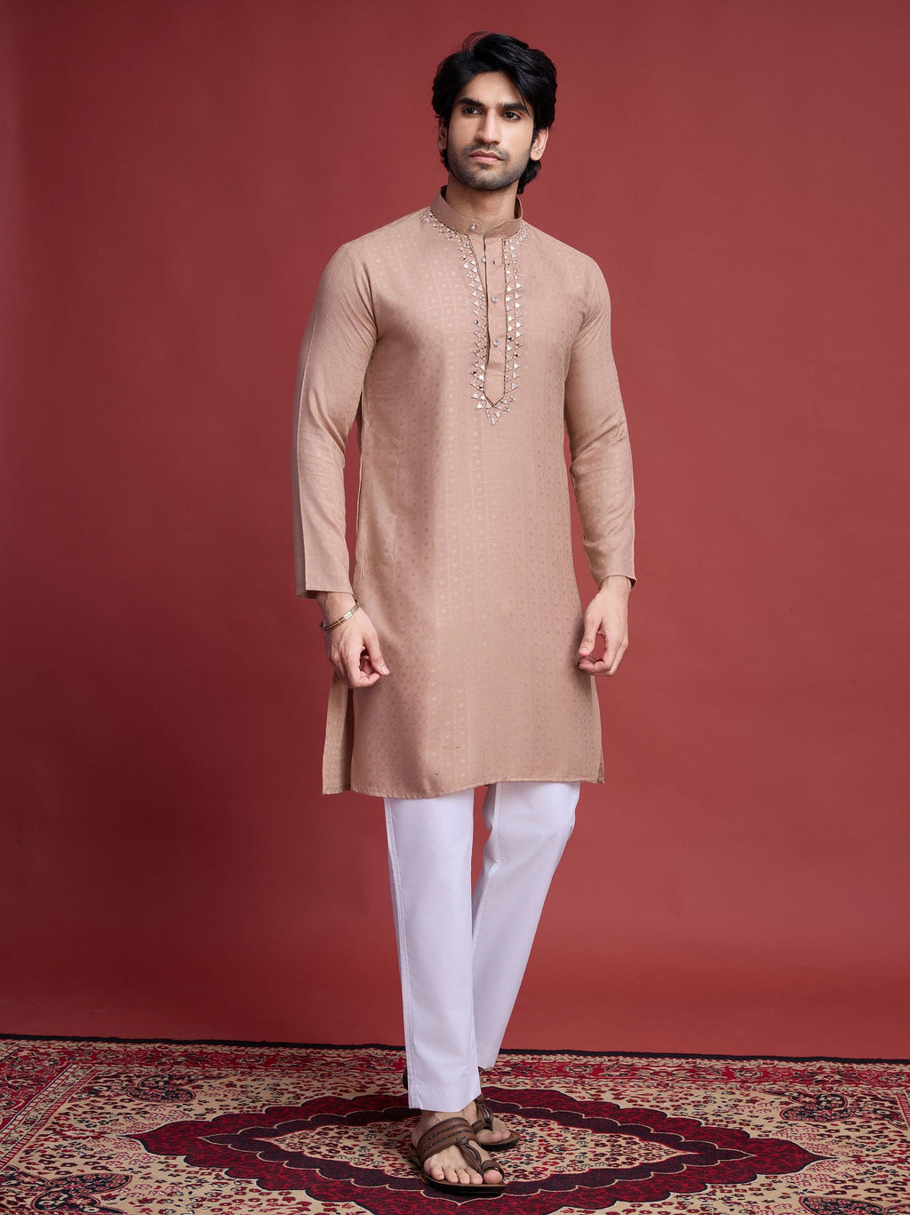 Men's Regal Weave Viscose Mirror beige Kurta