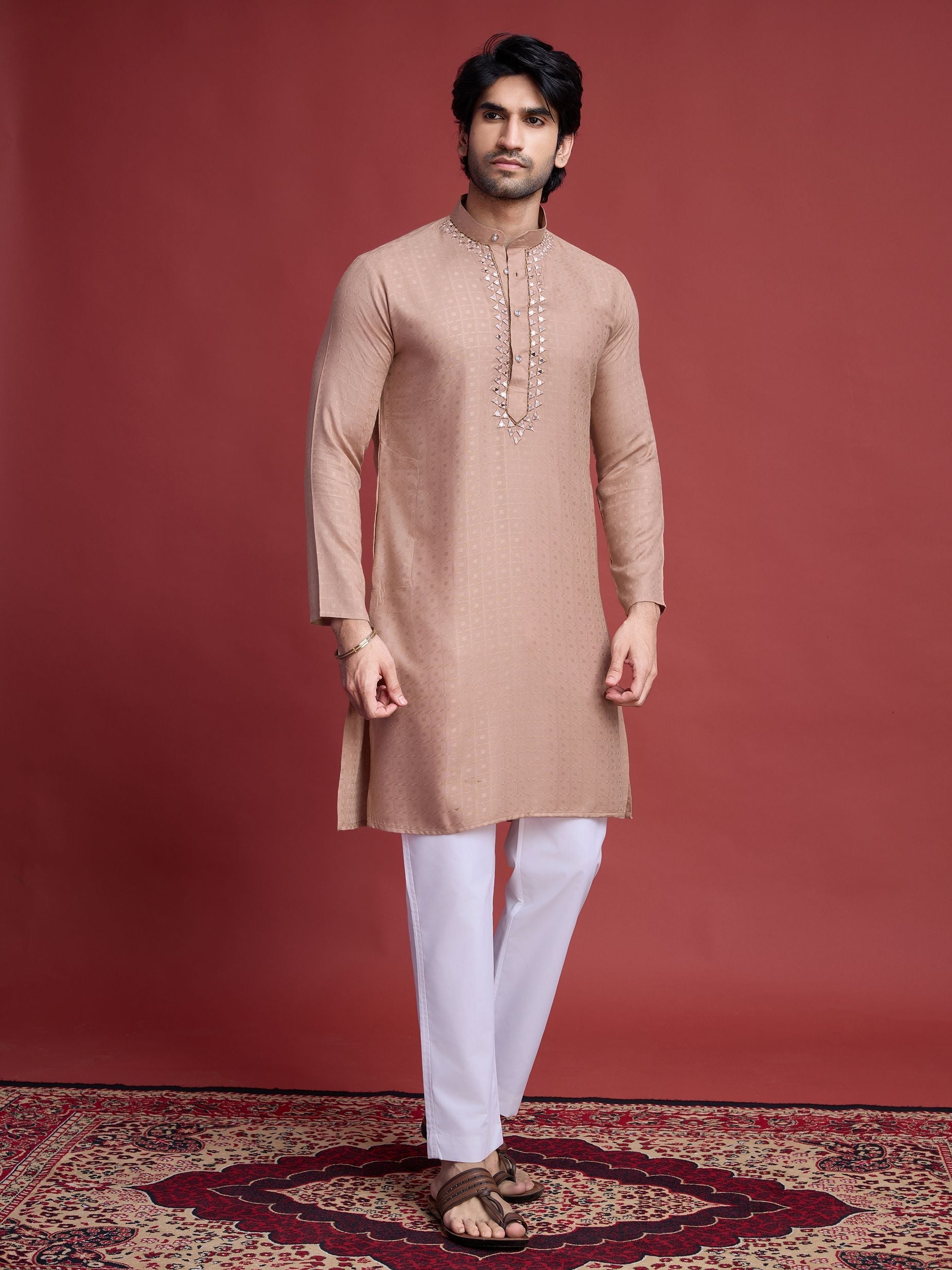 Men's Regal Weave Viscose Mirror beige Kurta