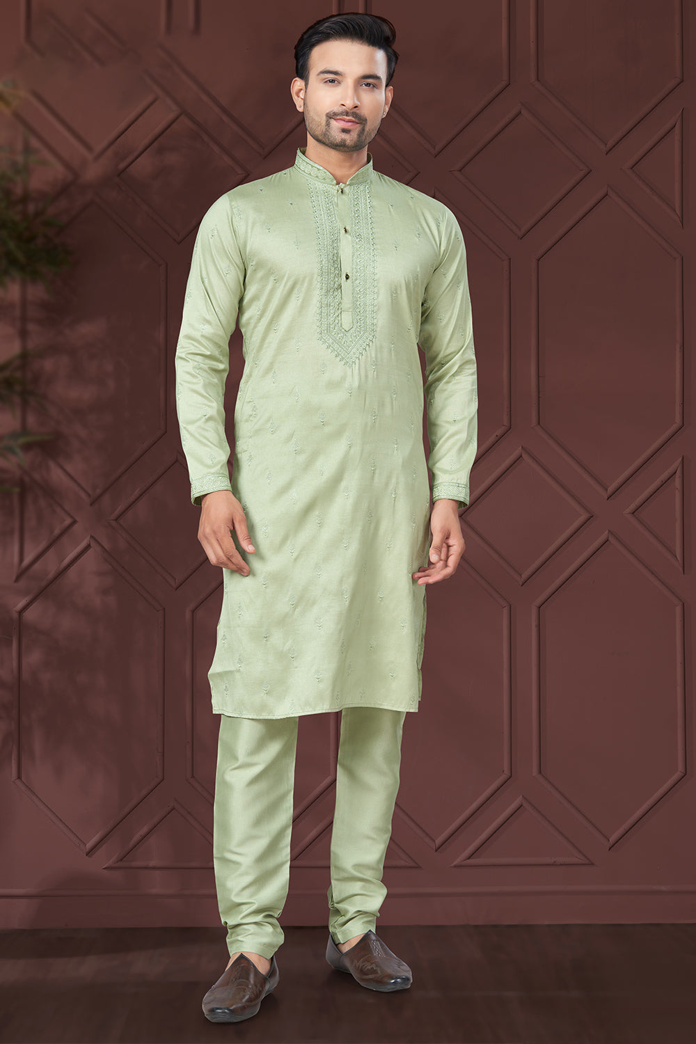 Men’s Sequin Silk Pista Kurta Set