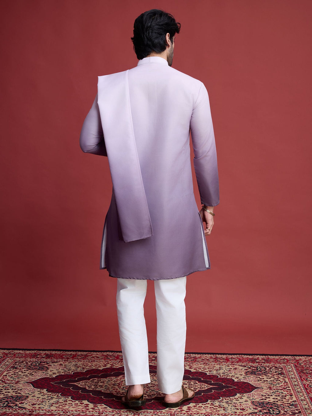 Men's Real Radiant Reflection Mirror Work Lavender Kurta