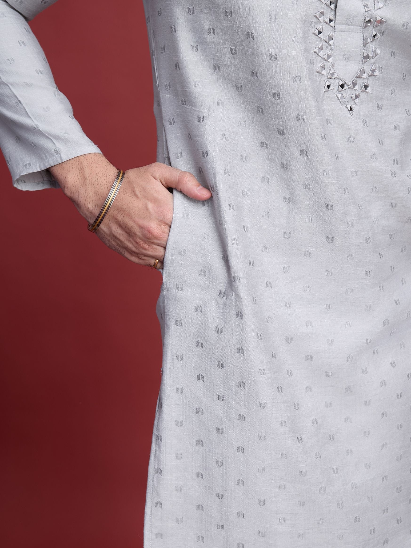 Men's Regal Weave Viscose Mirror Grey Kurta