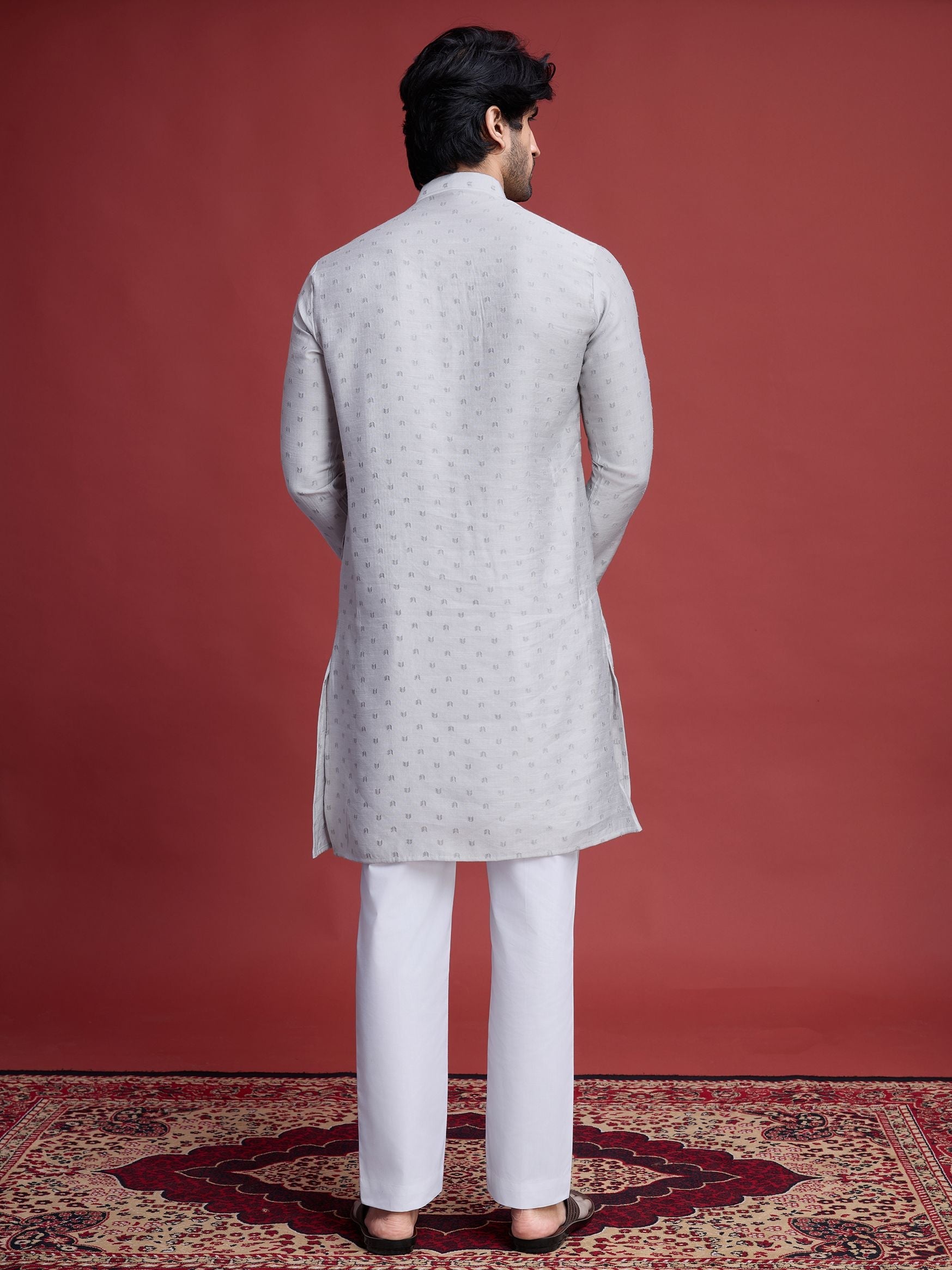 Men's Regal Weave Viscose Mirror Grey Kurta