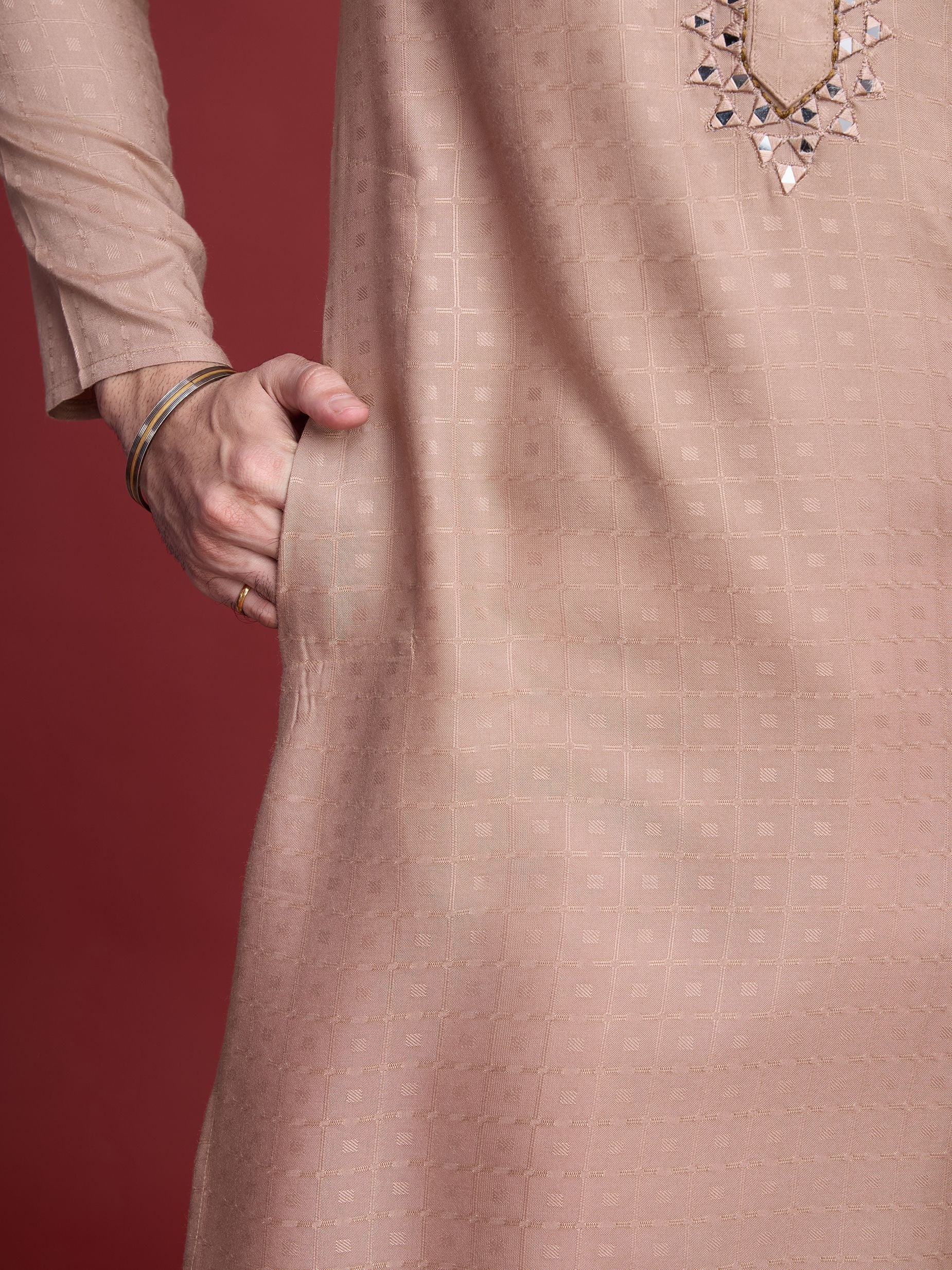 Men's Regal Weave Viscose Mirror beige Kurta