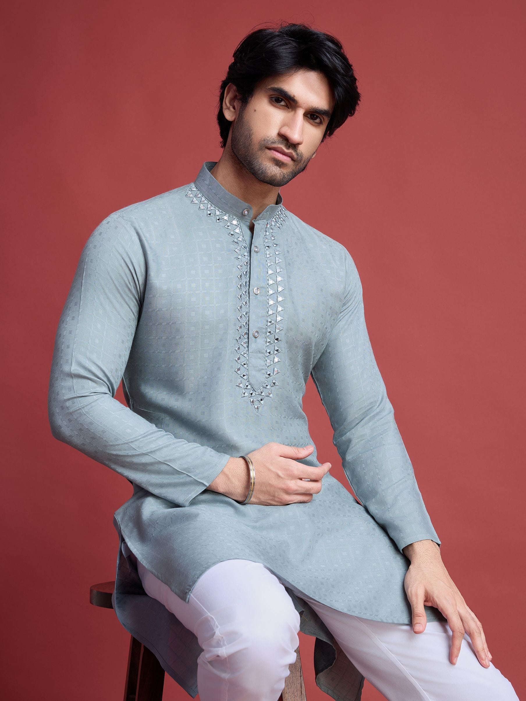 Men's Regal Weave Viscose Mirror Pista Kurta