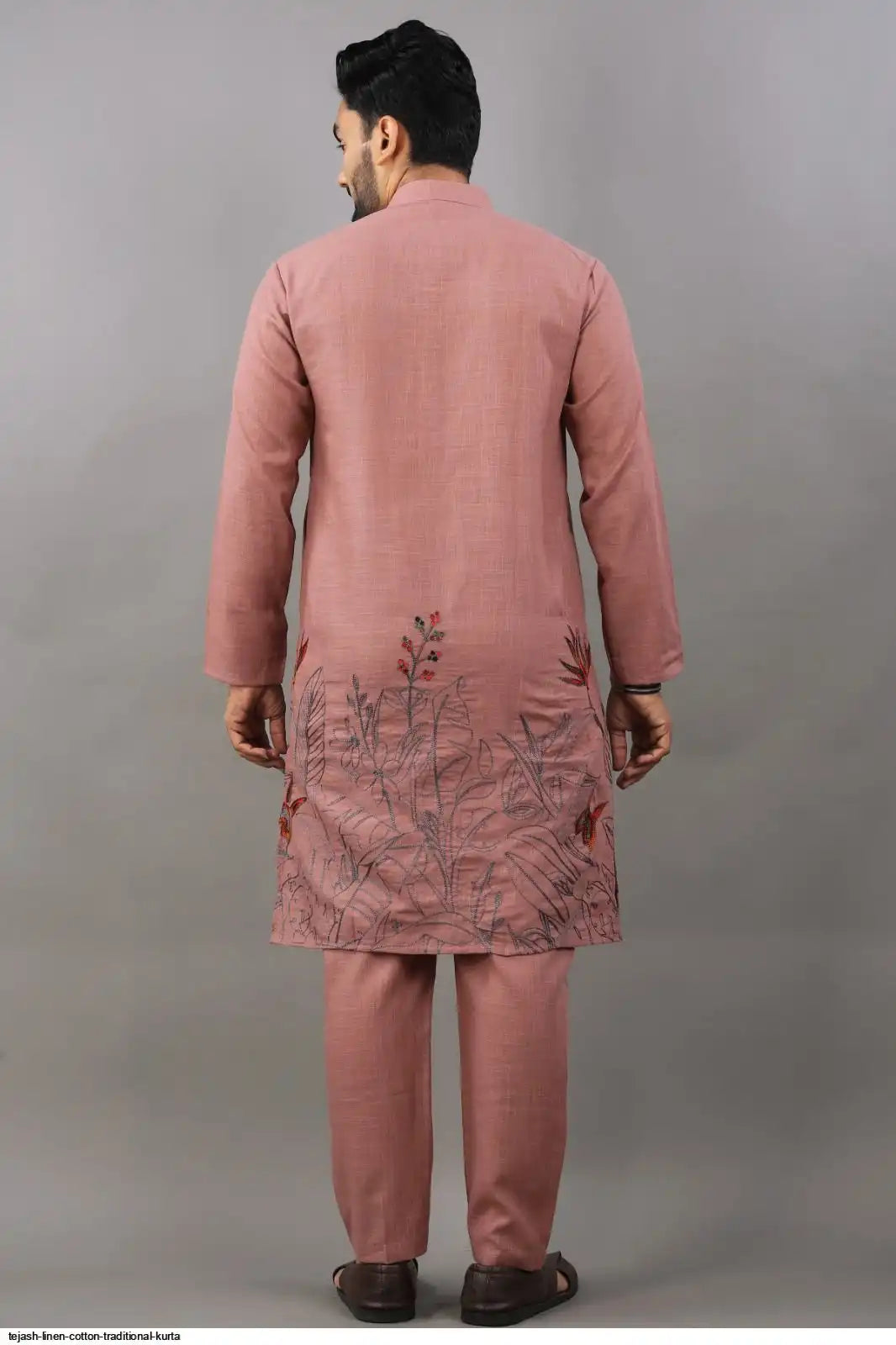 Men's Classic Linen Cotton Embroidered Gajri Kurta Set