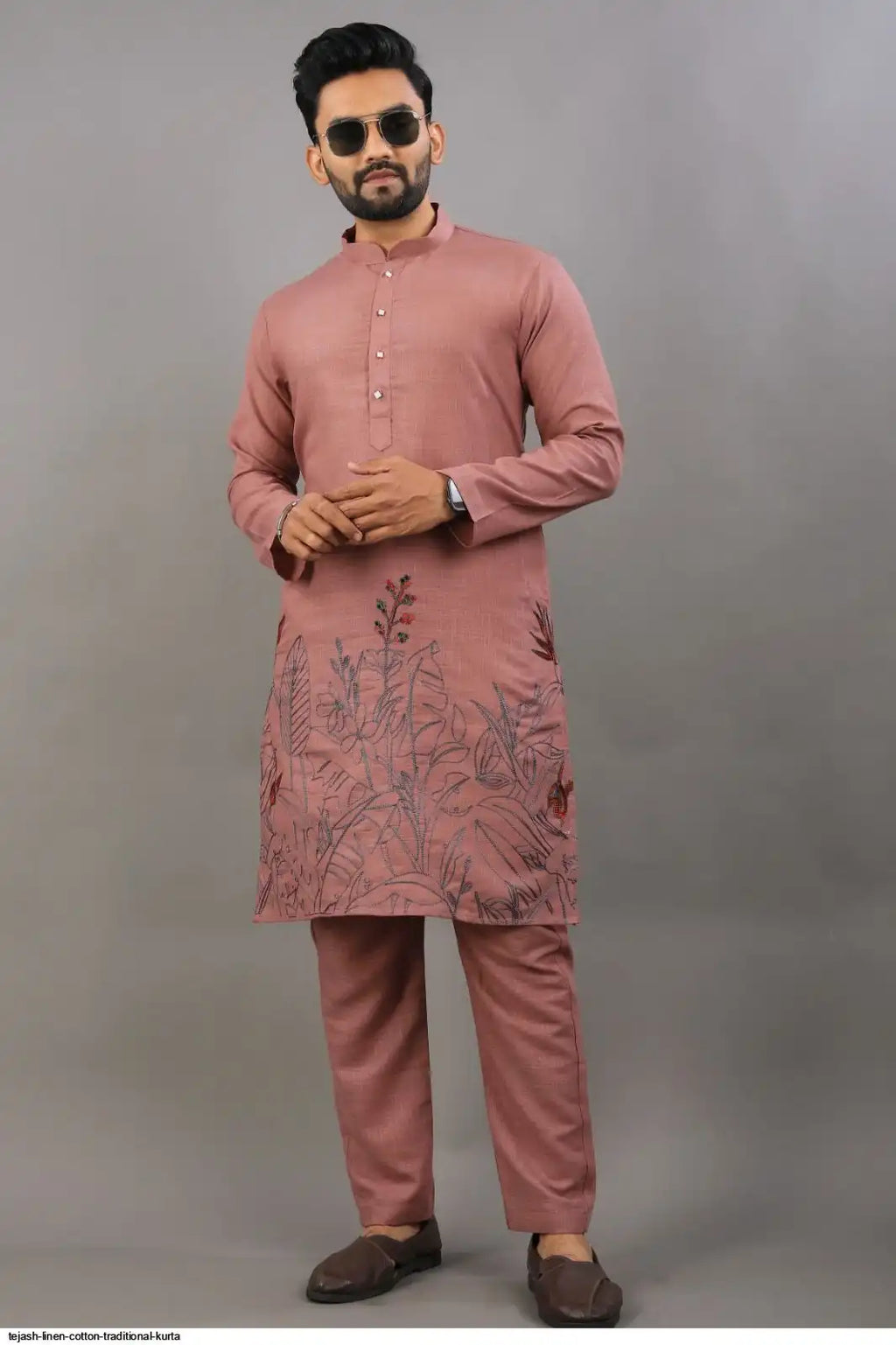 Men's Classic Linen Cotton Embroidered Gajri Kurta Set