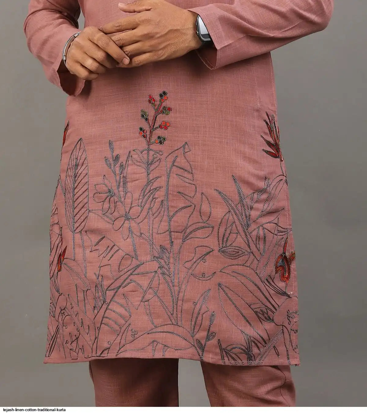 Men's Classic Linen Cotton Embroidered Gajri Kurta Set