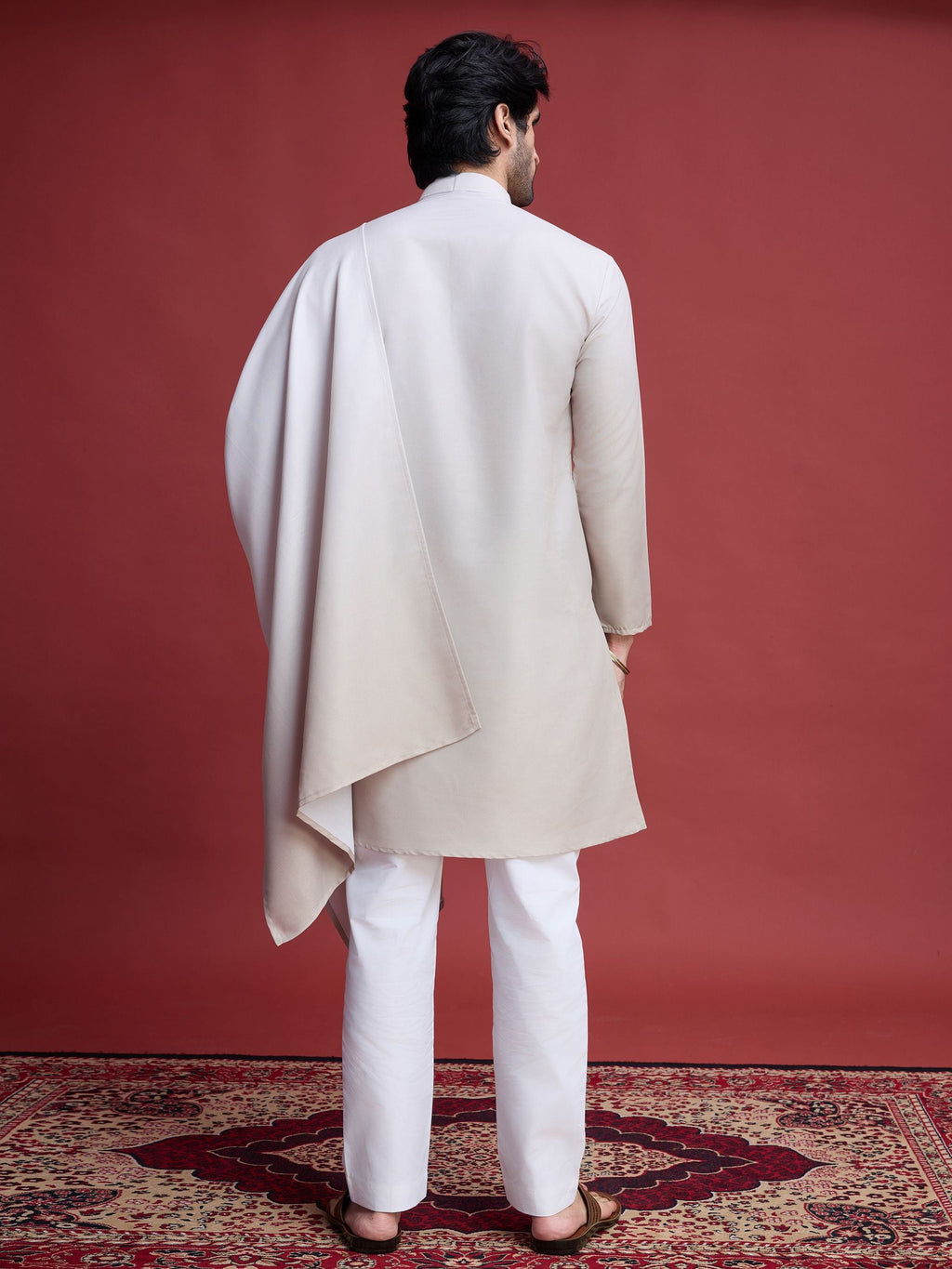 Men's Real Radiant Reflection Mirror Work Off-White Kurta