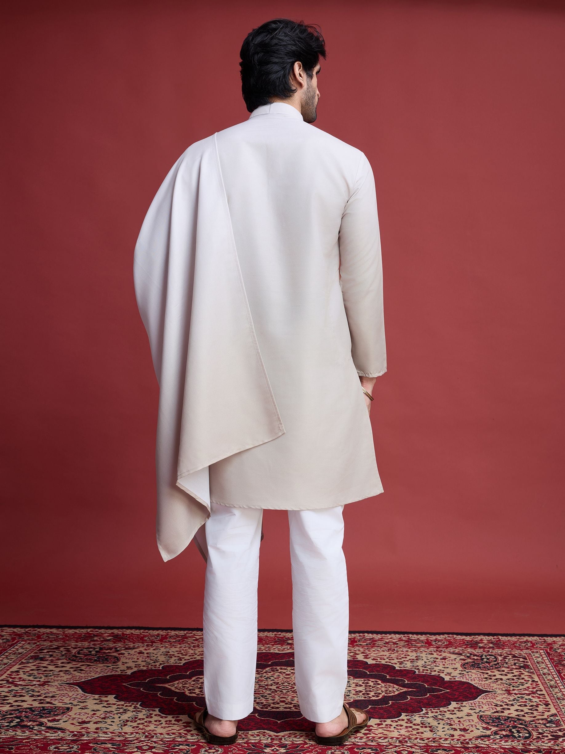 Men's Real Radiant Reflection Mirror Work Off-White Kurta